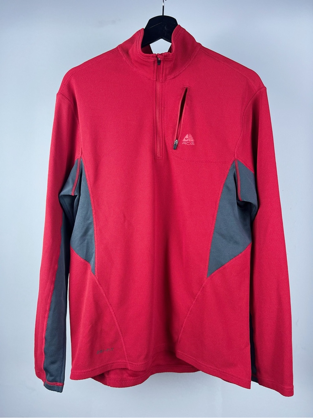 Nike Red and Gray Men's ACG Fit Performance Micro-Waffle Quarter-Zip Jacket